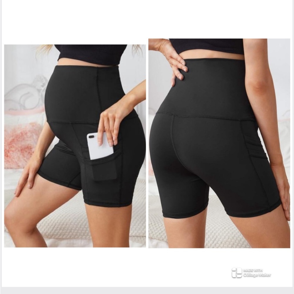 Black Maternity Biker Shorts with Phone Pocket Medium